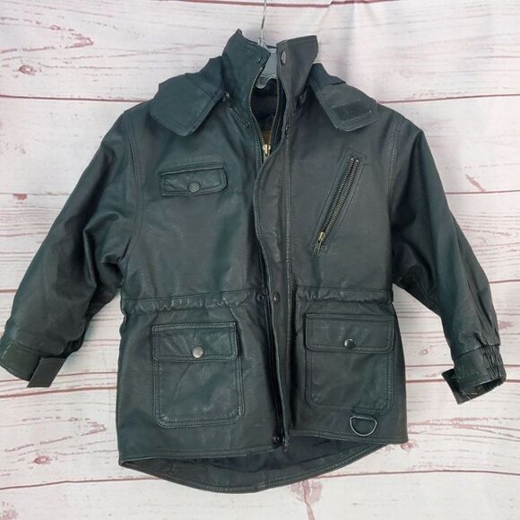 Hind Fashions Zip Front Hooded Leather Coat Jacket Size Medium